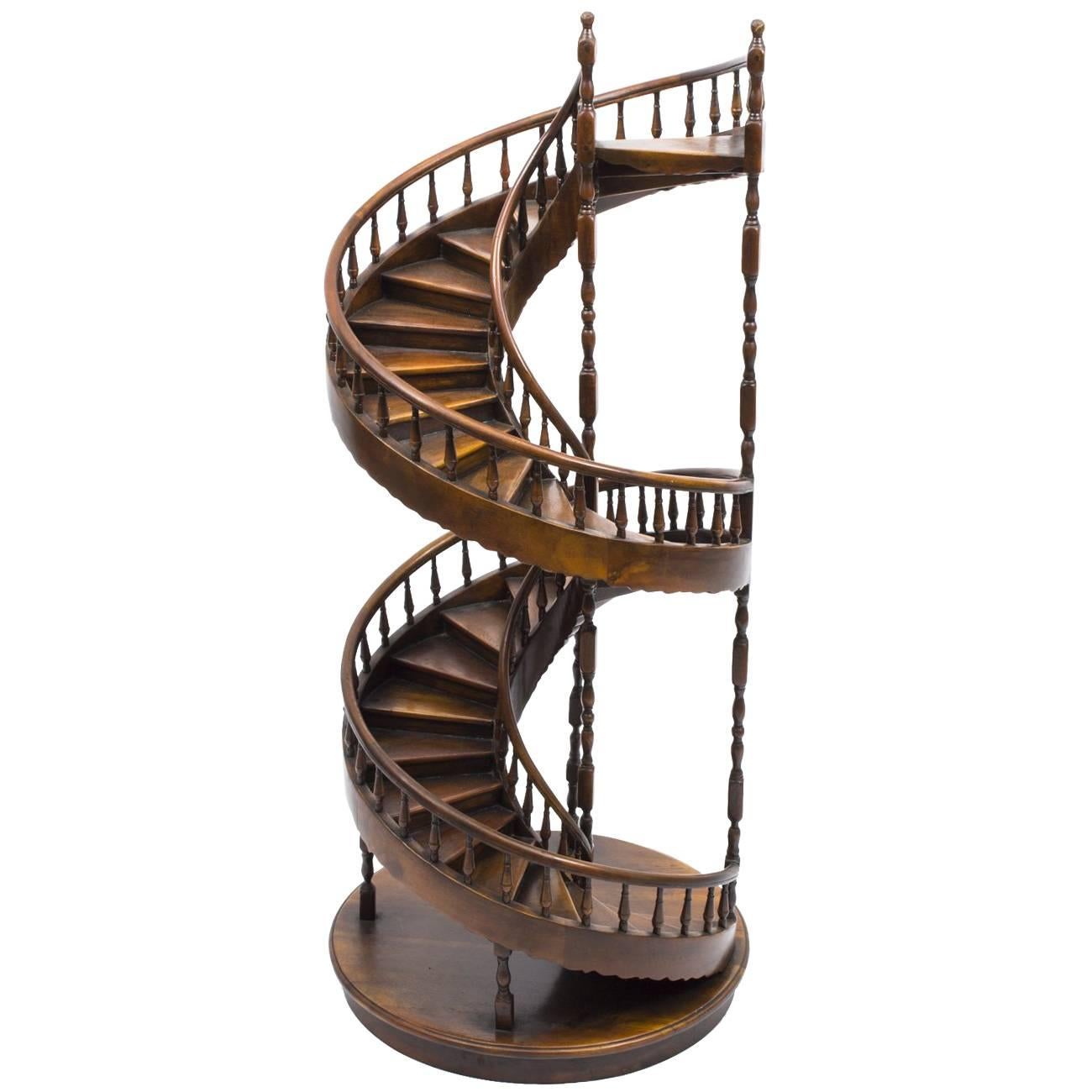 Vintage Mahogany Architectural Model Spiral Staircase