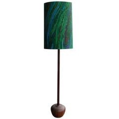 Vintage Mid-Century Walnut Floor Lamp with Jack Larsen Style Lampshade