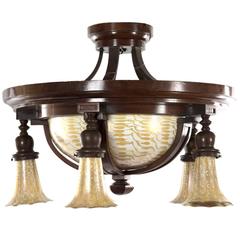 Quezal Art Nouveau Pendant Light with Lily-Form Shades 1