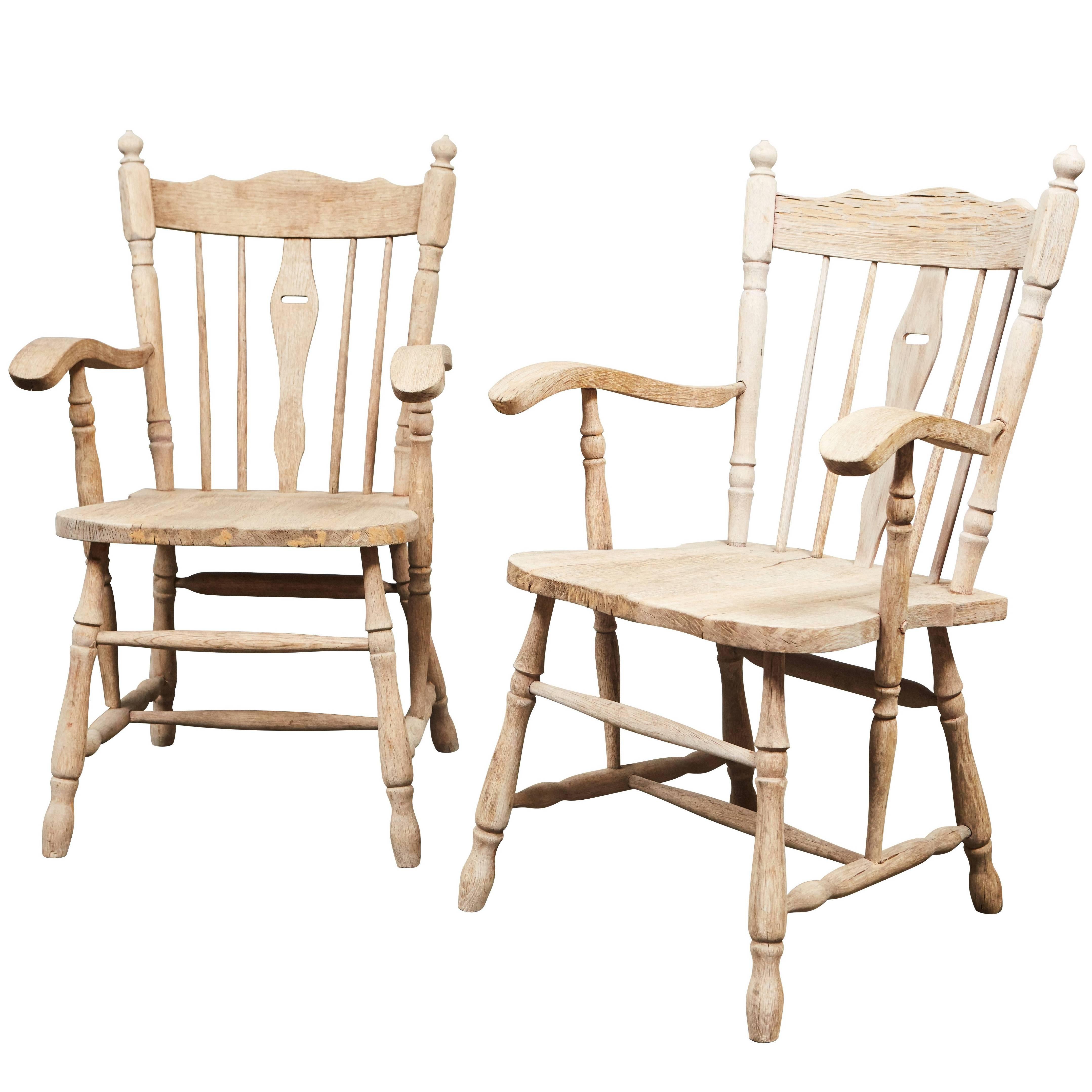 Pair of English Oak Armchairs For Sale