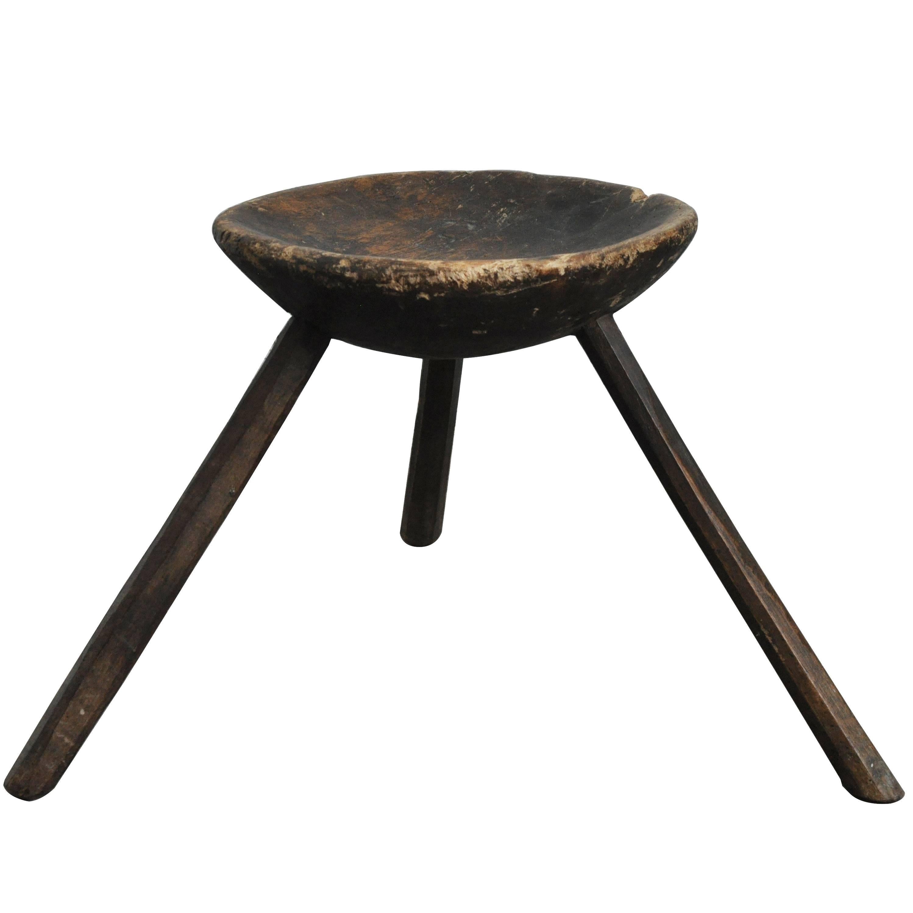 19th Century Primitive French Milking Stool