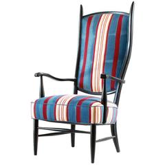 Black Painted Spanish High Back Chair Upholstered in African Fabric