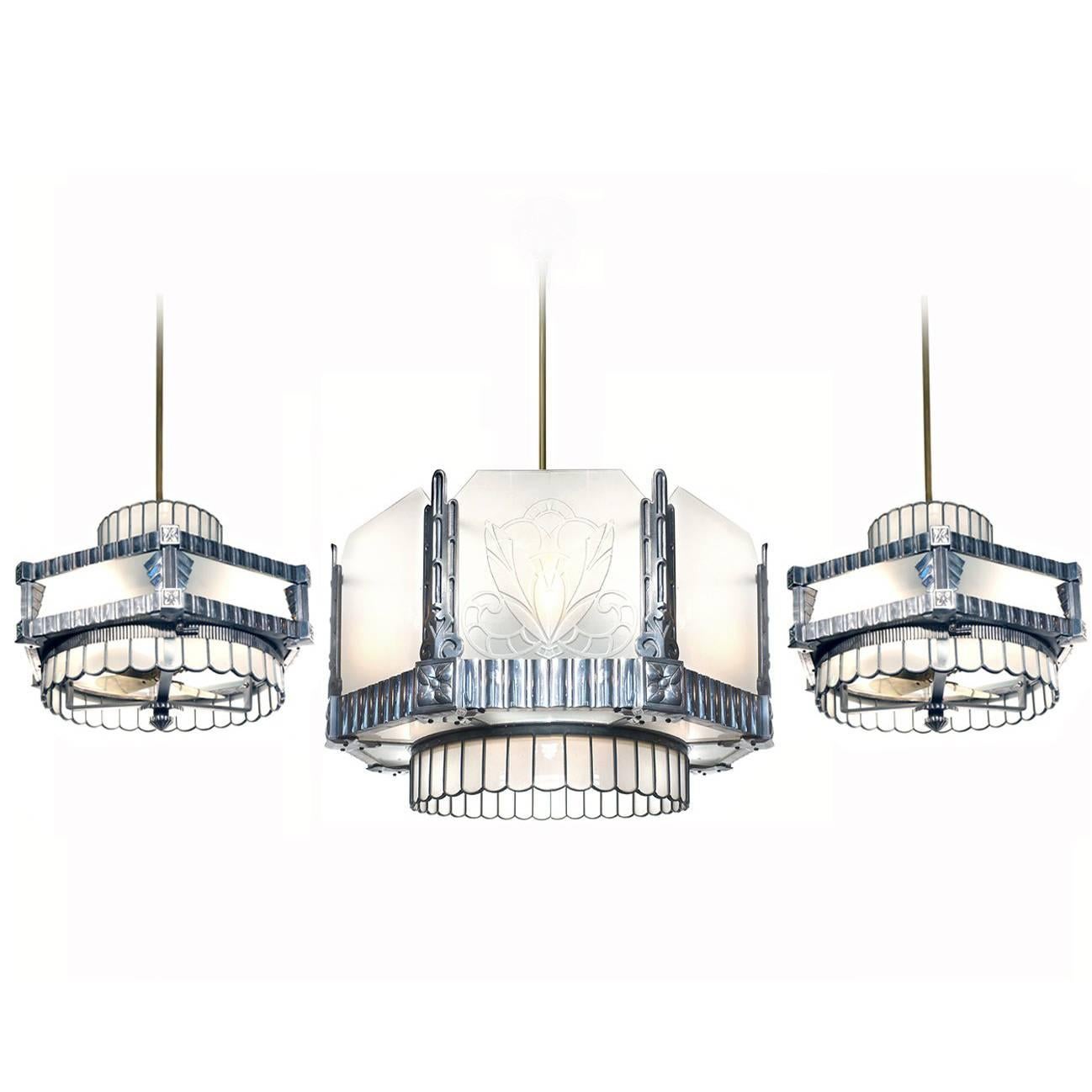 Art Deco Theater Chandelier and Matching Ceiling Fans