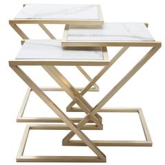Zumm Zum Zu Set of Three White Marble Nesting Tables