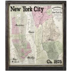 New York City Map with Surrounding Burroughs in Antique Windowpane, circa 1875