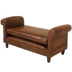 Antique French Leather Day Bed, circa 1930s