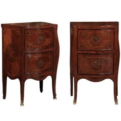 Pair of 19th Century Italian Serpentine Inlaid Walnut Commodinis
