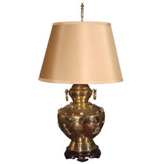 Exceptional Brass Table Lamp with Natural Gemstones