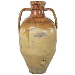 Very Large Antique Italian Terracotta Amphora Olive Jar, Yellow Glaze