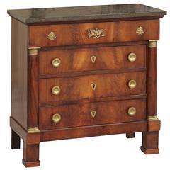 French Empire Style Small Size Chest of Drawers with Dark Grey Marble Top