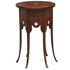Petite Round Mid-20th Century Wooden Drinks Table with Mother of Pearl Inlay