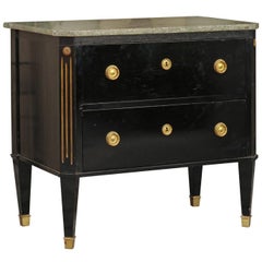 1860s Parcel-Gilt Ebonized Biedermeier Chest with Drawers and Marble Top 