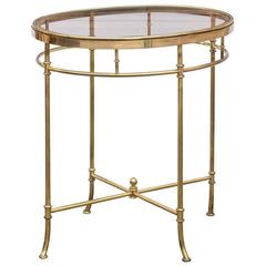 Italian Mid Century Oval Brass and Glass Top Side Table with Splayed Feet