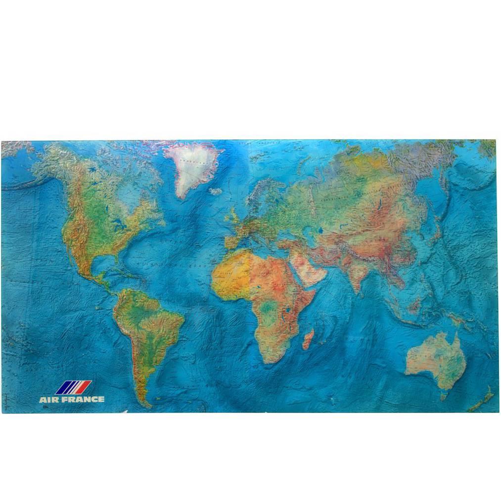 Large Air France Map on Acrylic by M. Morel, 1980 For Sale