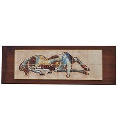 Vintage Mid-Century Painted Tile Artwork Horse