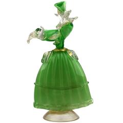 Vintage Italian Formia Murano Glass Figurine of a Lady in Lavish and Elaborate Costume