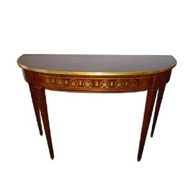 A Fine Boulle Inlaid Demi Lune Console Serving Table For Sale