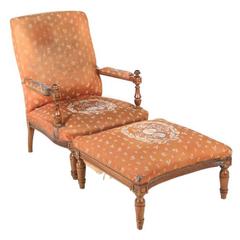 French Antique Armchair and Footstool Circa 1820