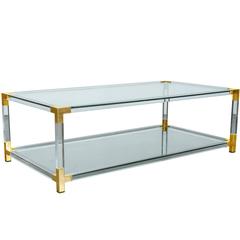 French Modernist Two-Tier Maison Jansen Lucite and Brass Cocktail Table