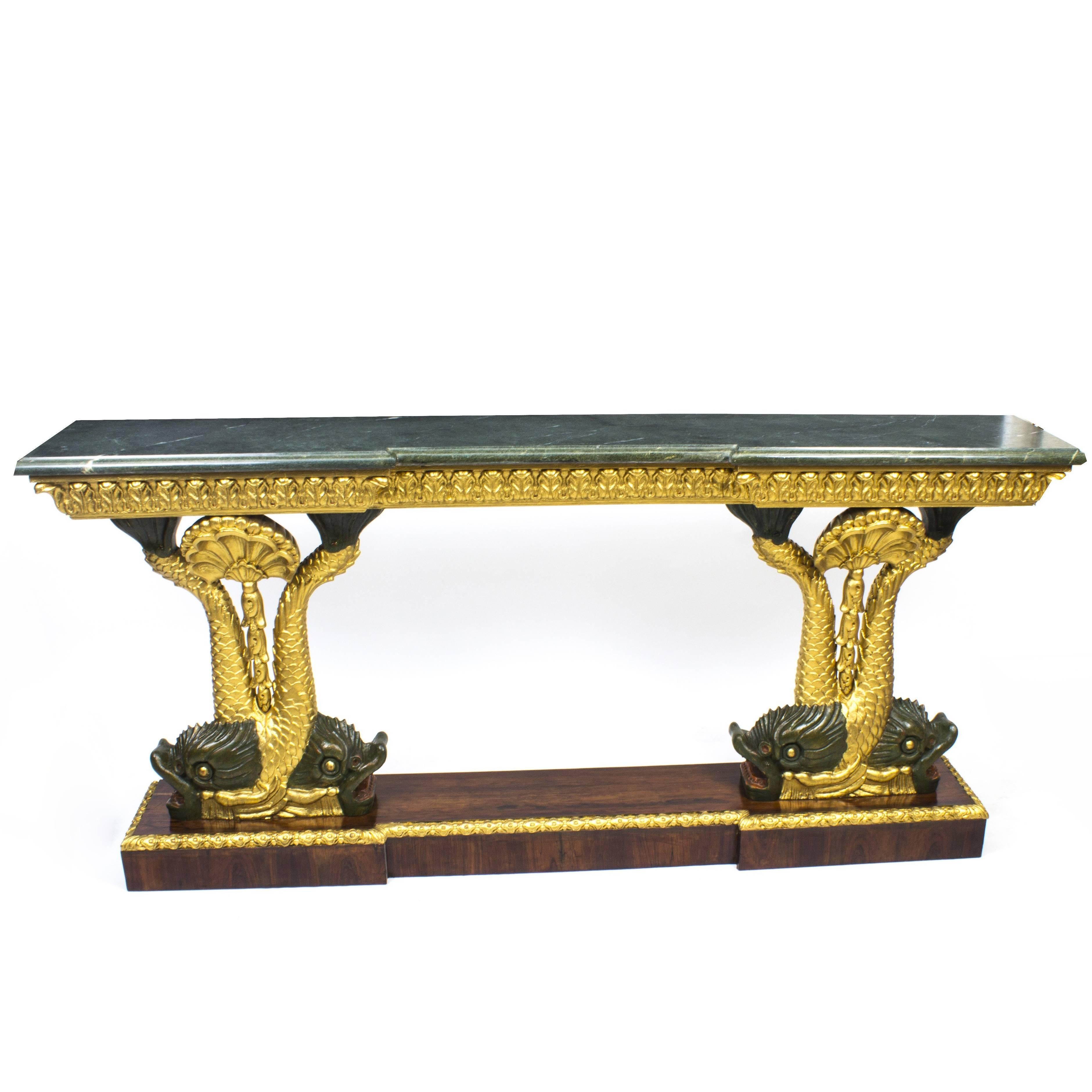 Early 20th Century Entwined Gilded Dolphins Console Pier Table