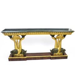 Antique Early 20th Century Entwined Gilded Dolphins Console Pier Table