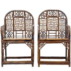 Antique Pair of Chinese 19th Century Bamboo Armchairs