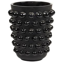 Lalique France "Mossi" Black Crystal Vase