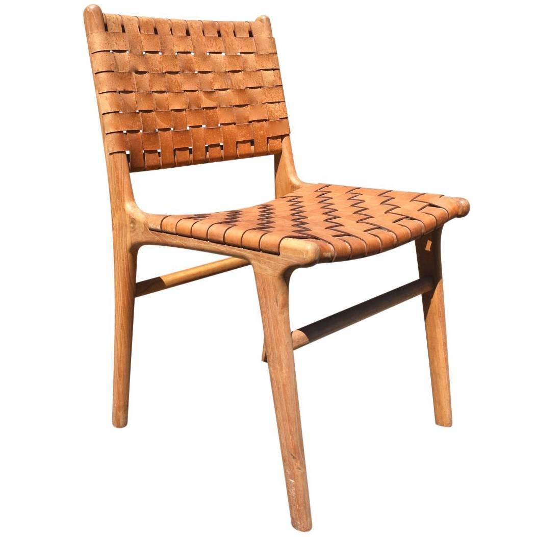 "Flora" Dining Chair with Natural Leather and Natural Finish Haskell Design For Sale