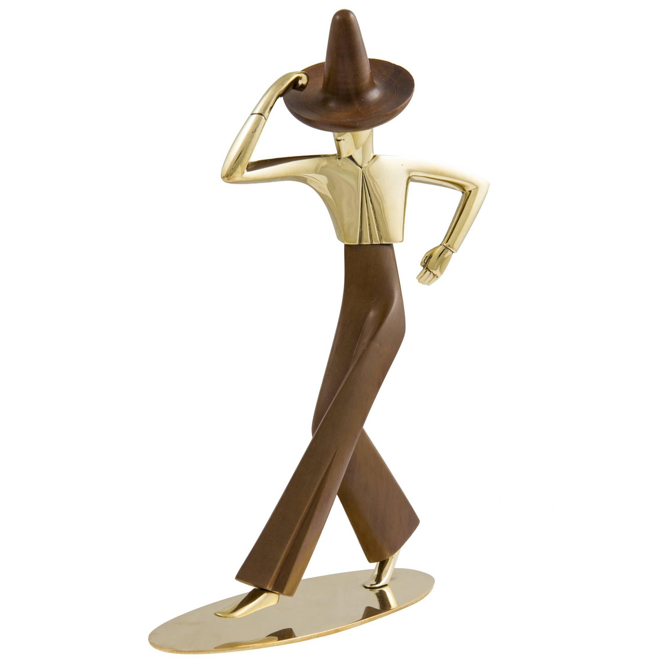 Dancer Werkstatte Hagenauer Vienna Brass Polished Wood, Designed 1930s