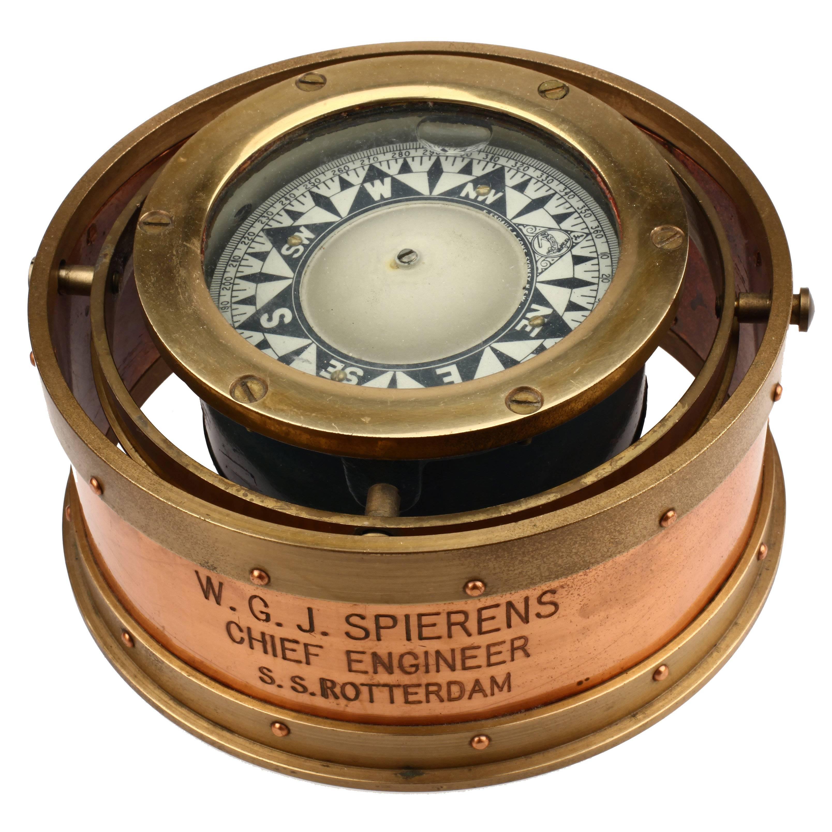 E. Esdaile & Sons Sydney Nautical Brass Compass SS Rotterdam For Sale