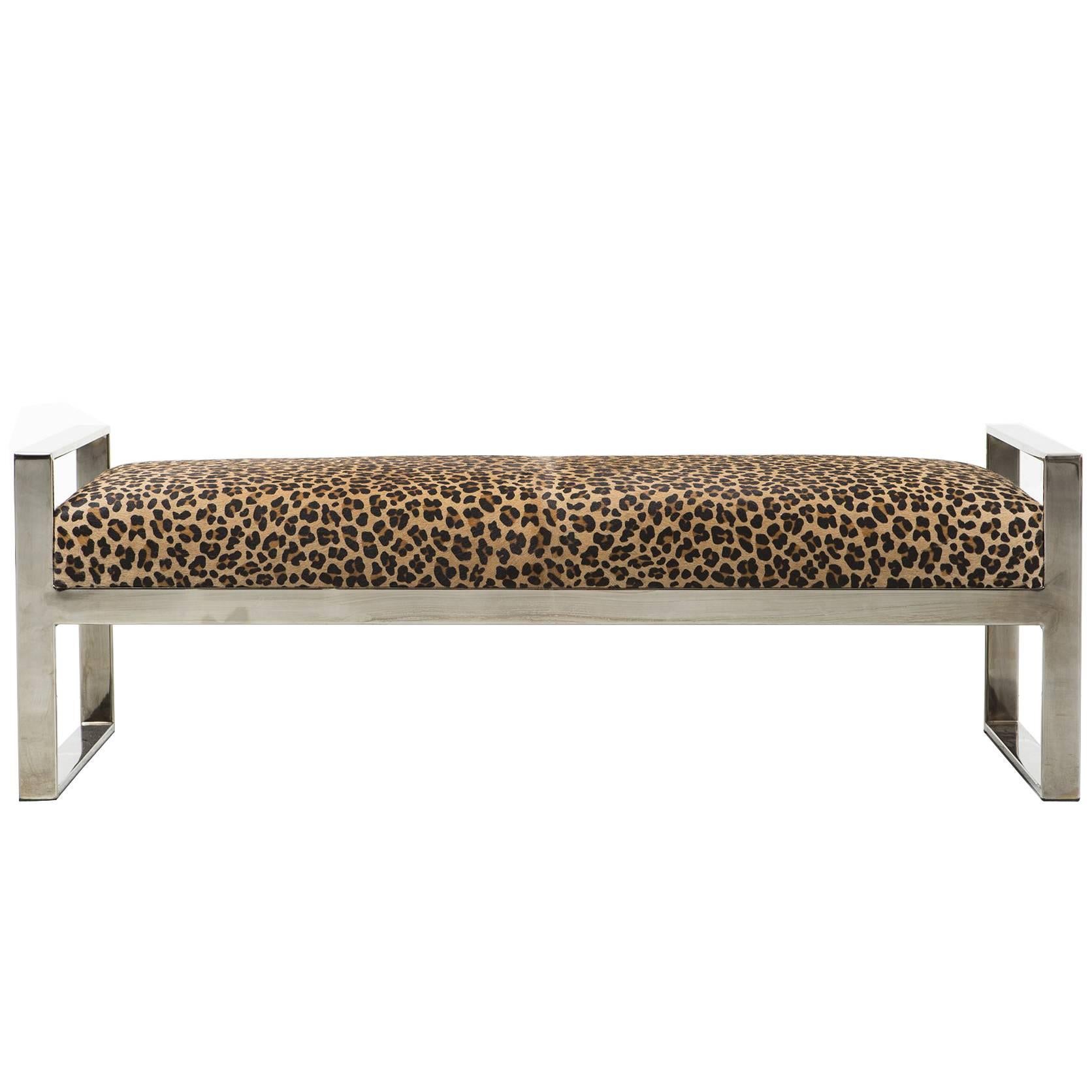 Milo Baughman for Thayer Coggin Leopard and Chrome Bench