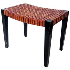 Single Contemporary Leather Straps and Wood Stool