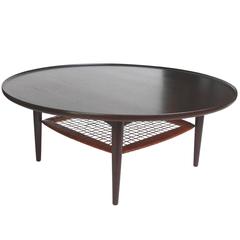 Vintage 1950s Round Ebonized Teak Coffee Table in the Style of Poul Jensen