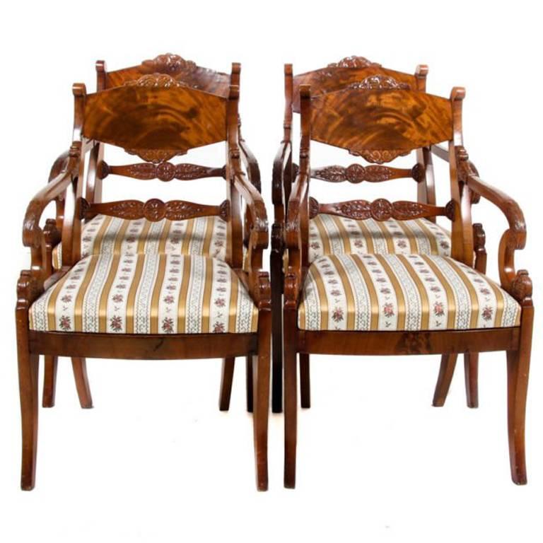 Pair of Russian Mahogany Armchairs, Circa 1830-1840