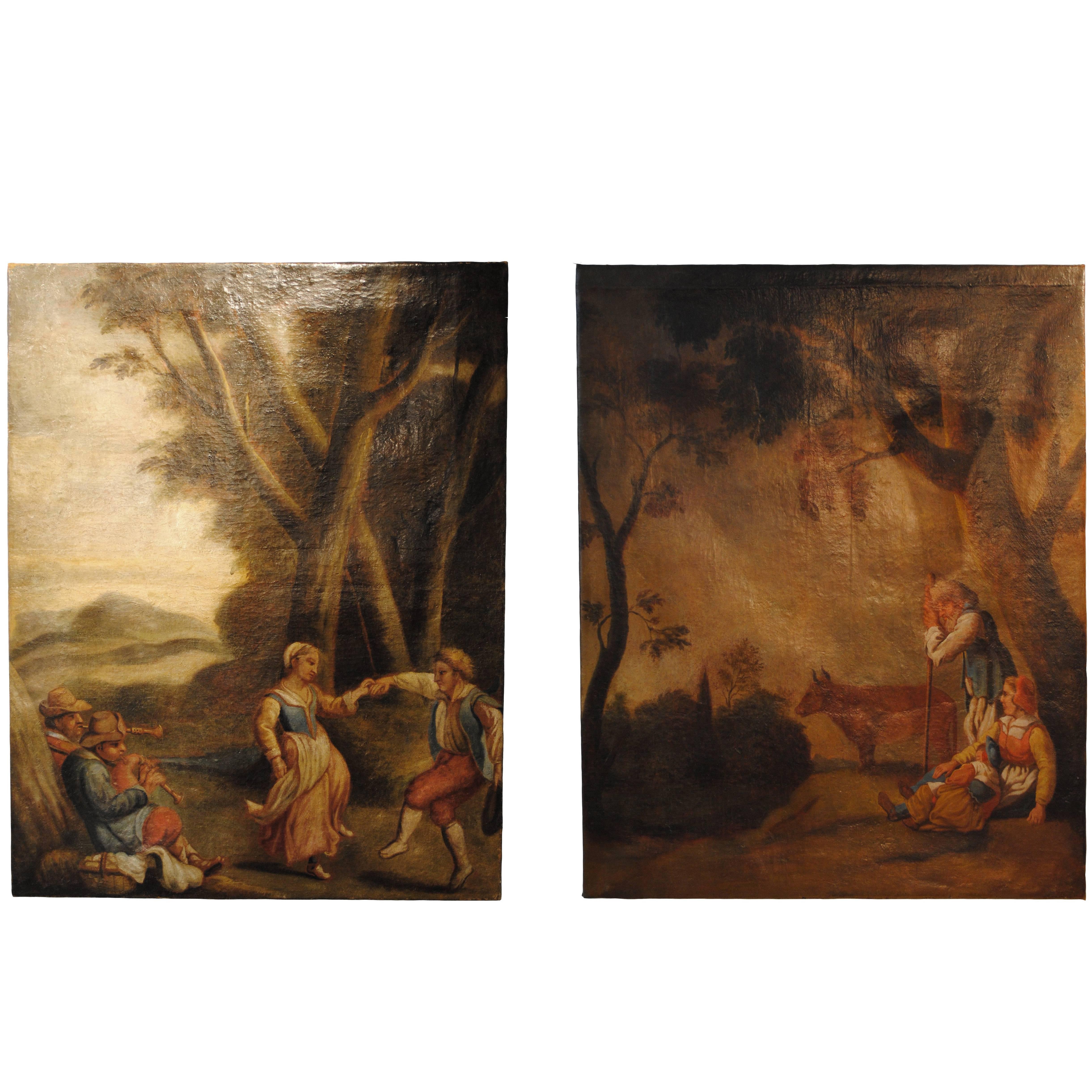 Pair of 19th Century French Pastoral Oil Paintings For Sale