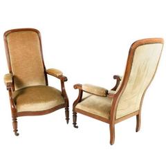Pair of Antique Mahogany Framed French Armchairs, circa 1880