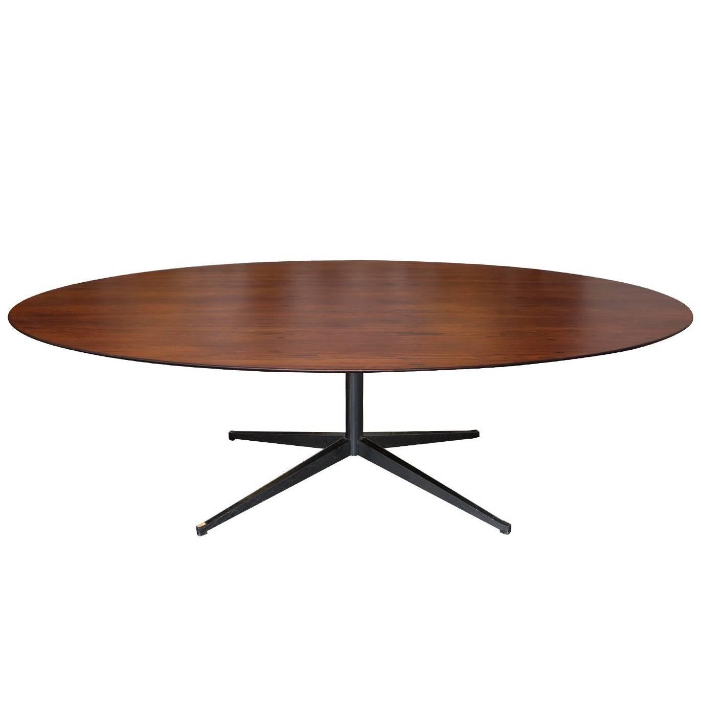 Classic Florence Knoll Rosewood Oval Dining Table on Chrome Base