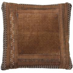 Chinese Silk Ribbon Pillow, Brown, Black and Gray with White Details
