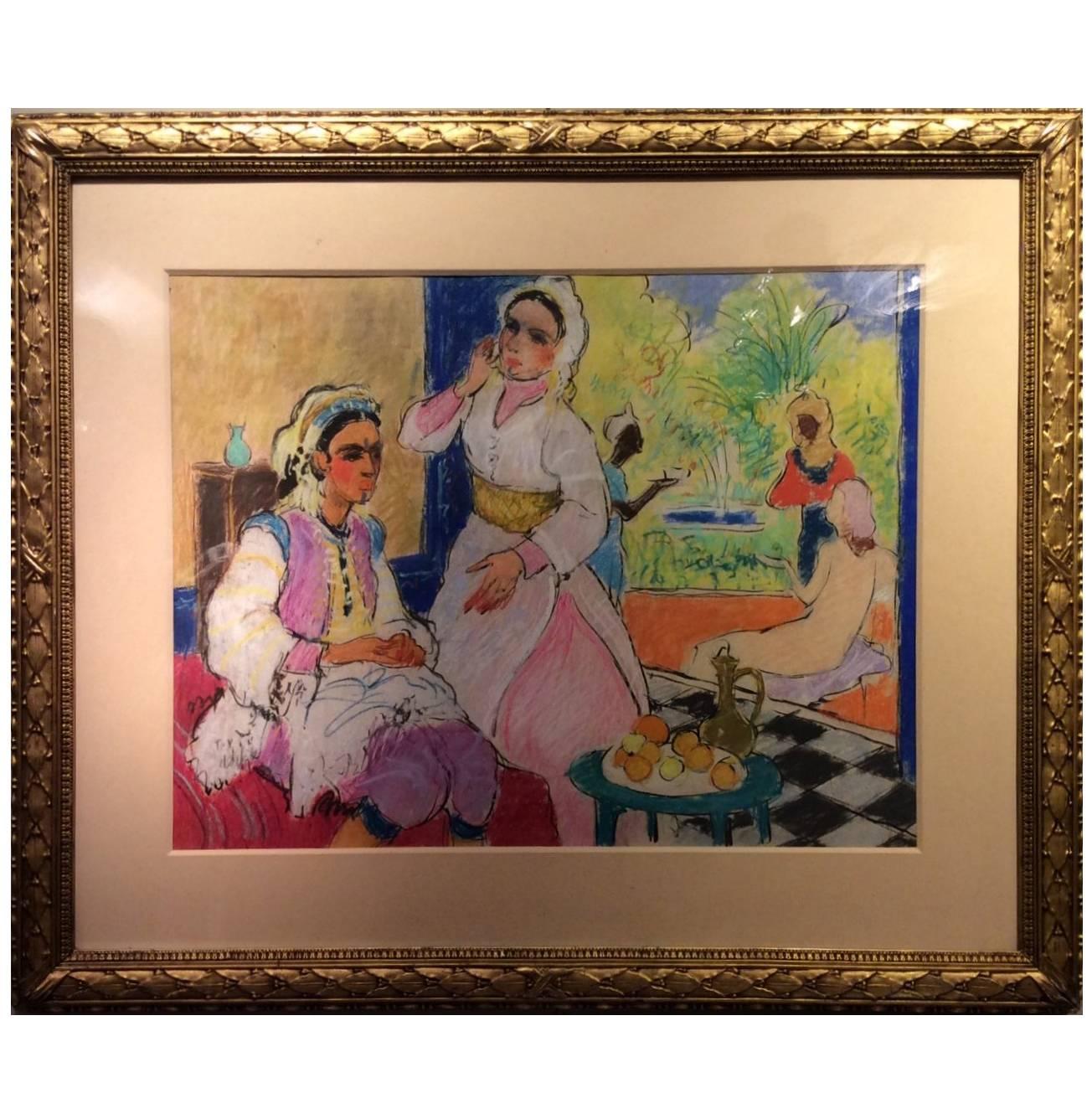 Algerian Women in an Interior, Pastel Color, circa 1925, French School For Sale