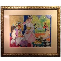 Algerian Women in an Interior, Pastel Color, circa 1925, French School