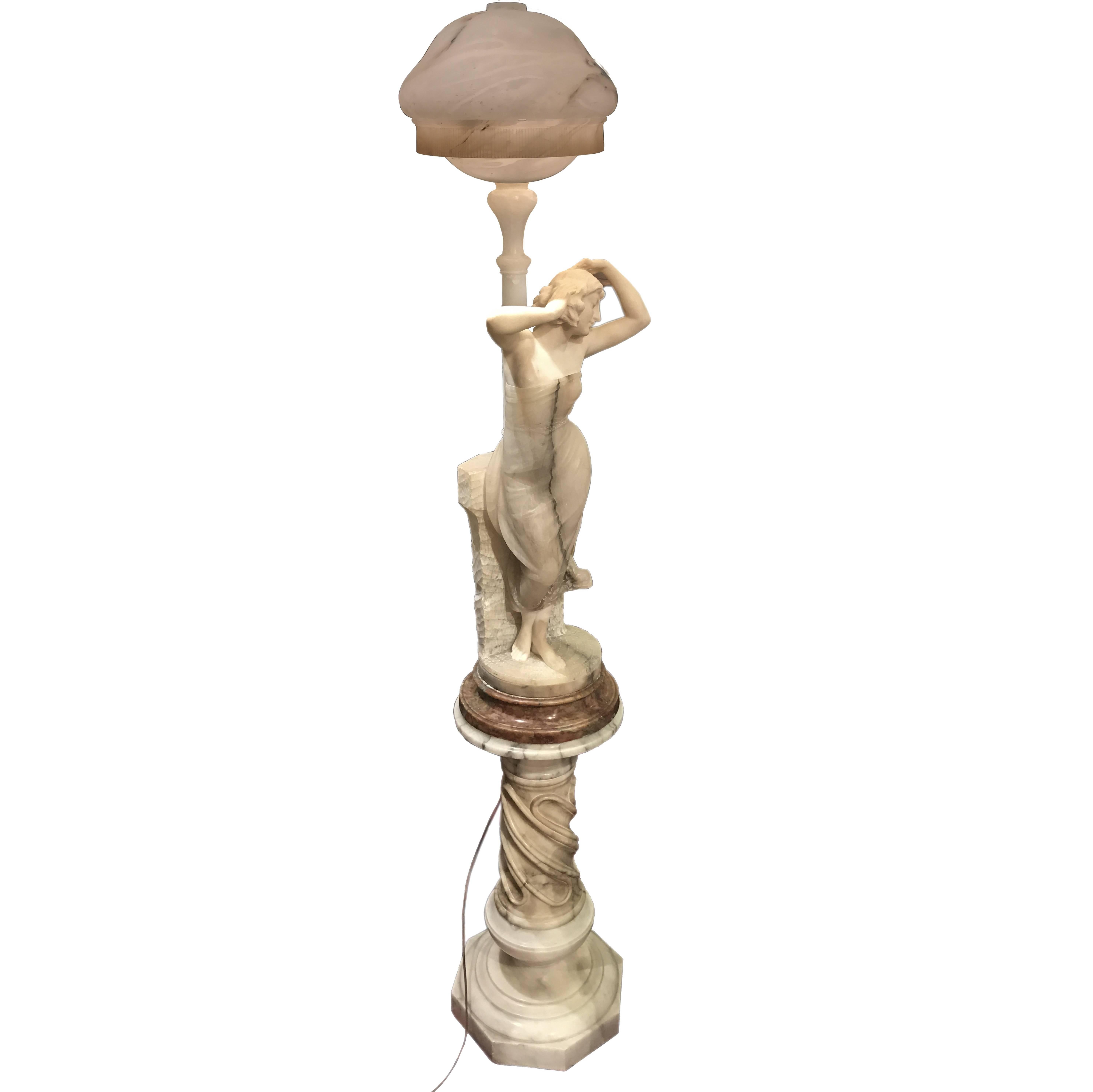 Alabaster and Marble Neoclassical Figural Floor Lamp
