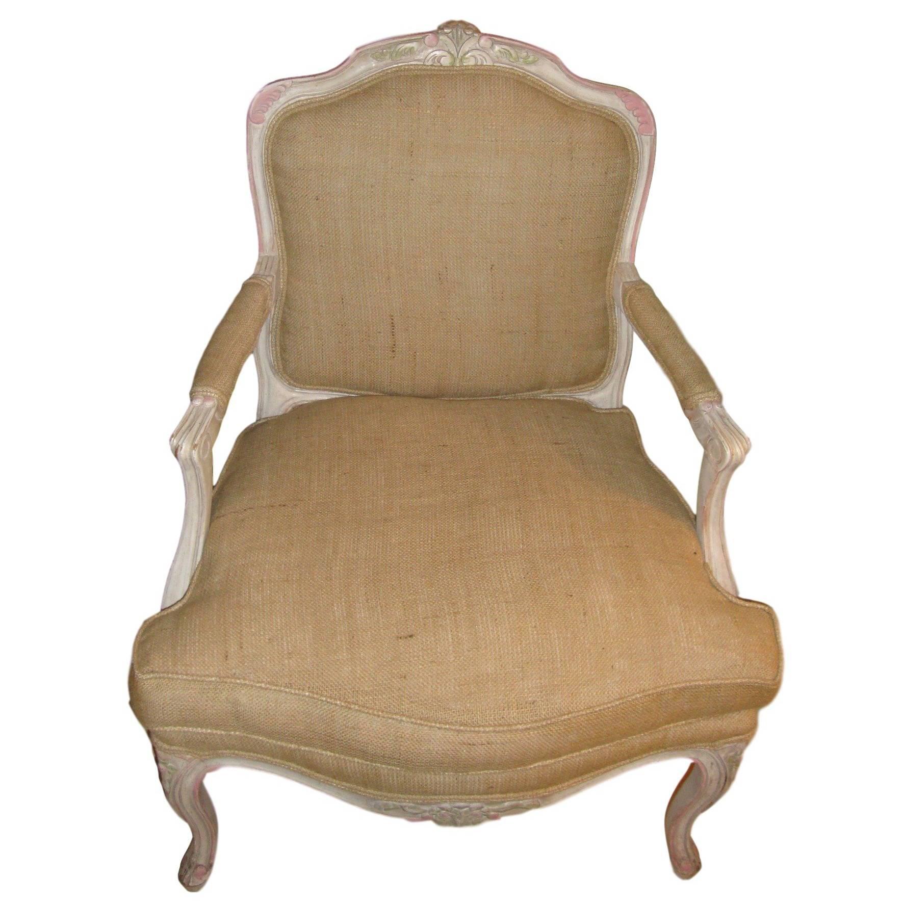 Fauteuil Bergre de style Louis XVI décoré de peinture