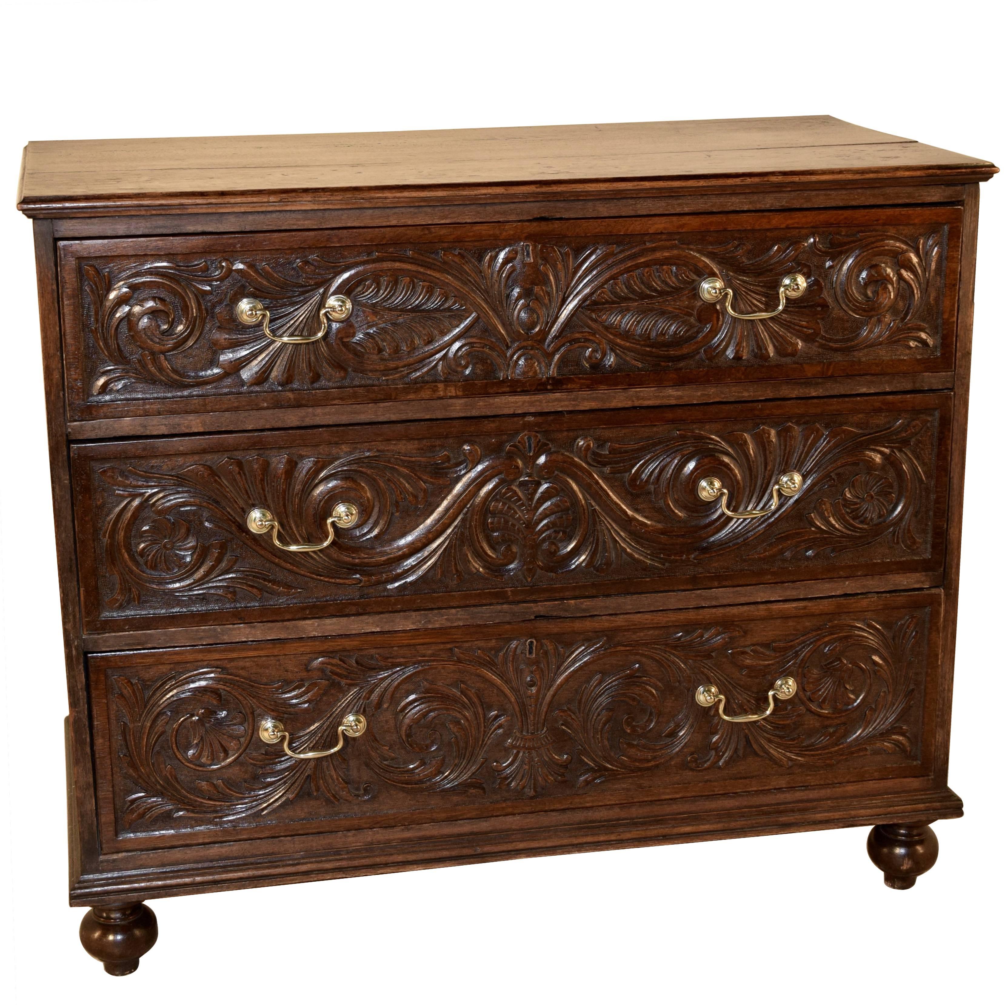 Early 19th Century English Oak Carved Chest of Drawers