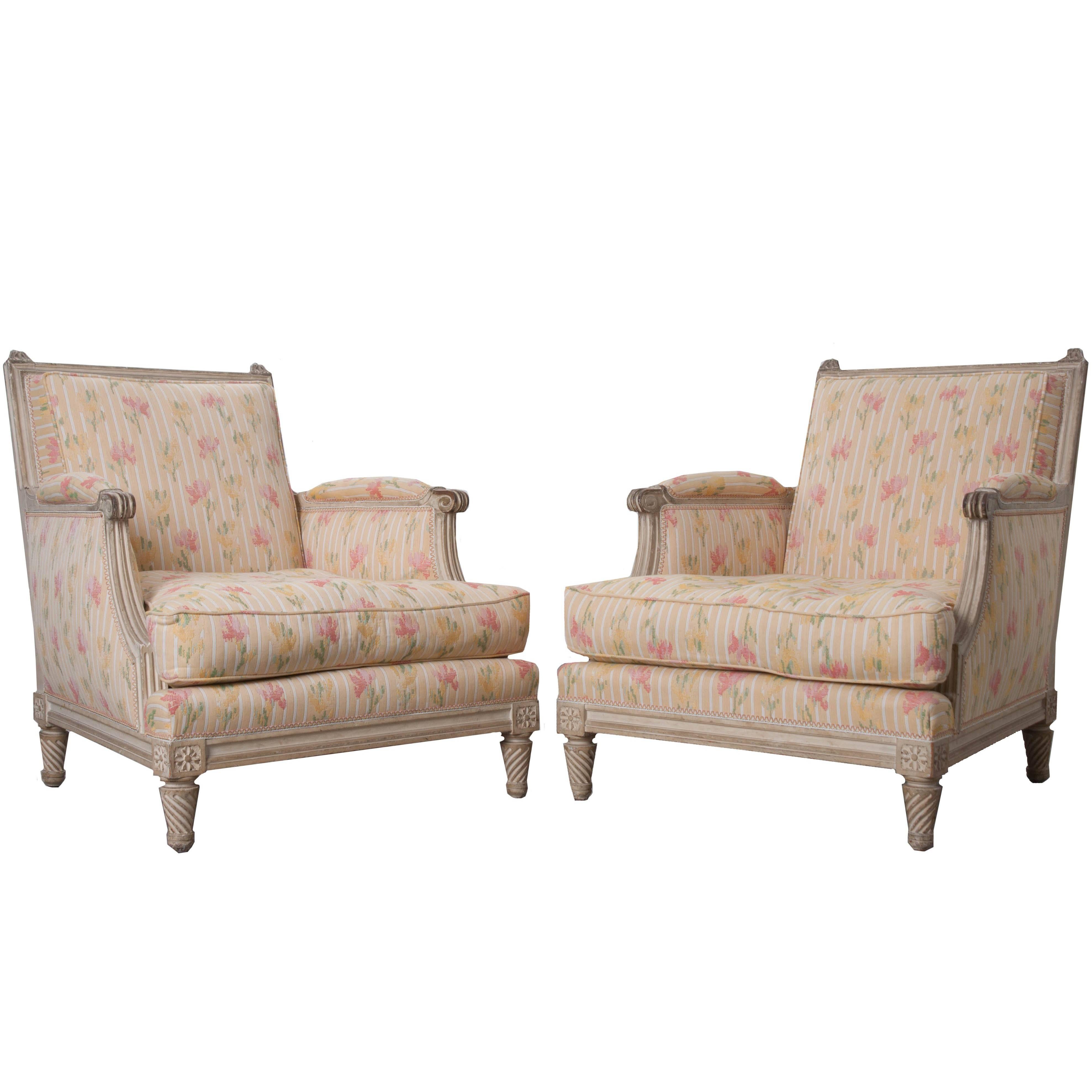 Pair of French Painted Louis XVI Style Bergères