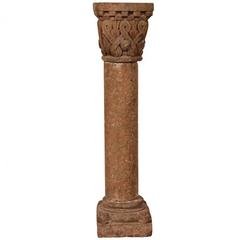 Antique Italian Romaneqsue Style Cast Stone Column Garden Planter or Font