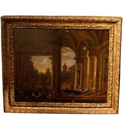 Early 18th Century Flemish Oil Painting Depicting a Venetian Architecture Scene