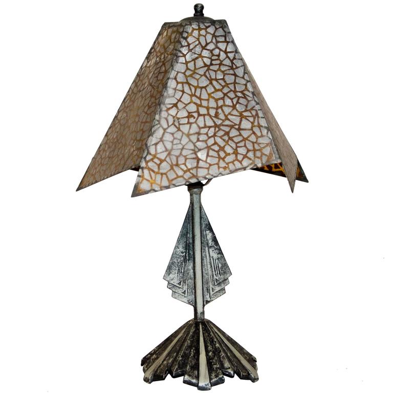 Small Art Deco Accent Lamp, Mica Shade For Sale at 1stdibs