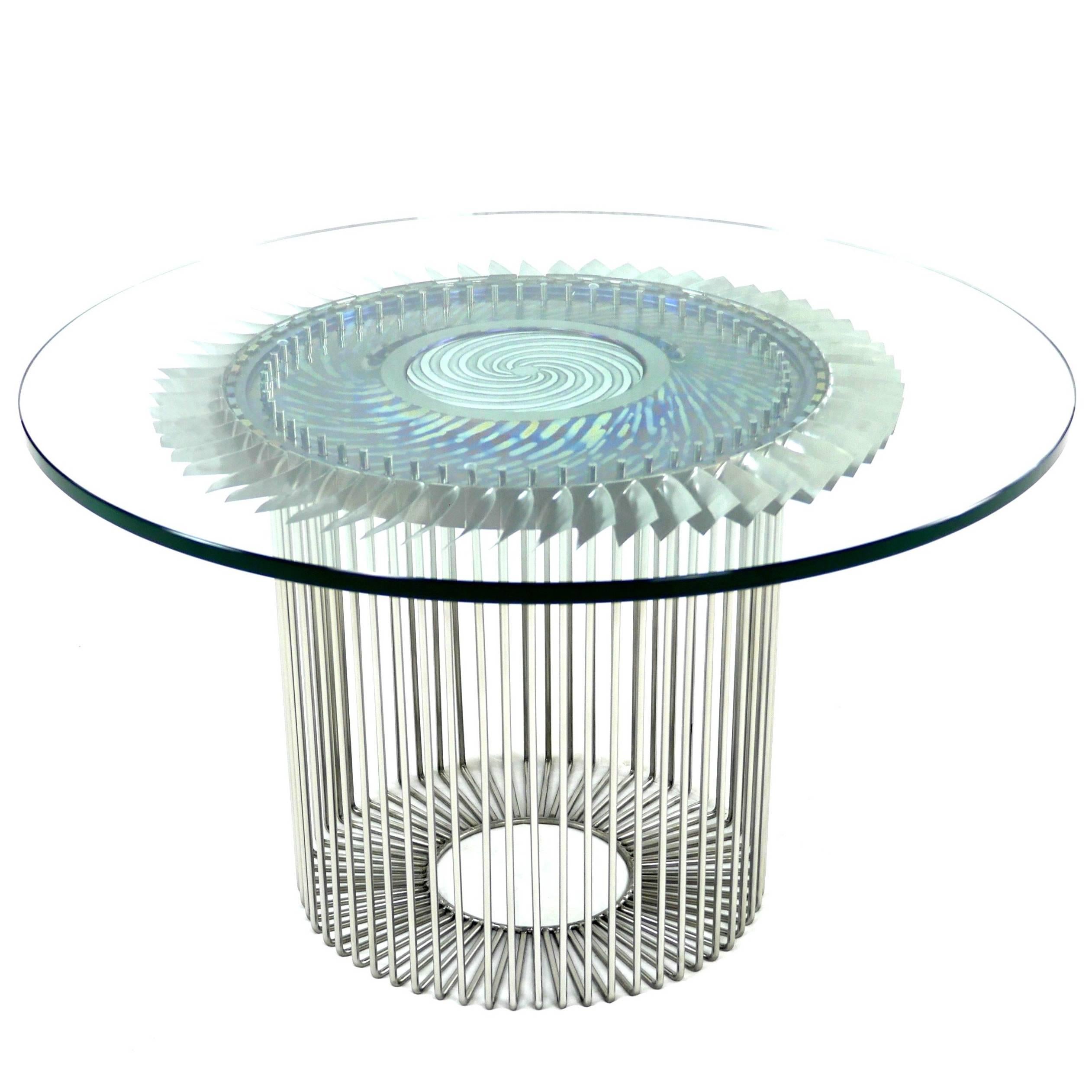 21th Century Patinated Titanium and Stainless Steel Coffee Table by MENNESSIER