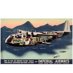Original Vintage Travel Advertising Poster, Imperial Airways Empire Flying Boat