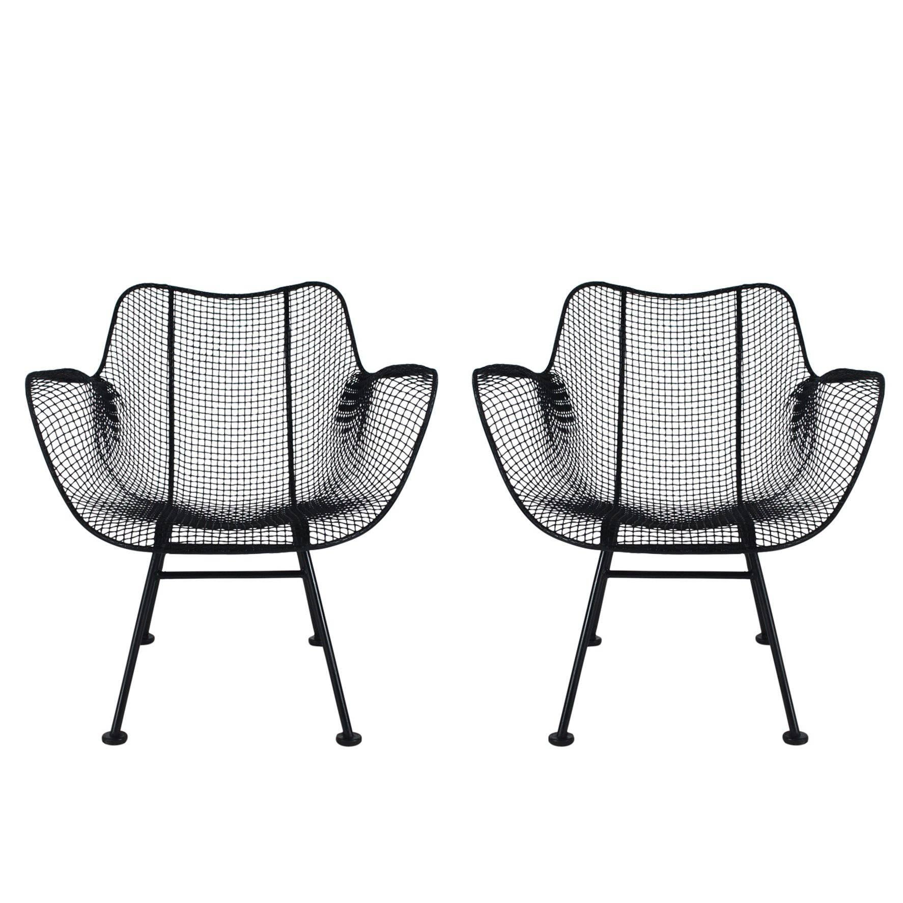 Mid-Century Modern Pair of Sculptural Patio Wire Lounge Chairs, Russell Woodard